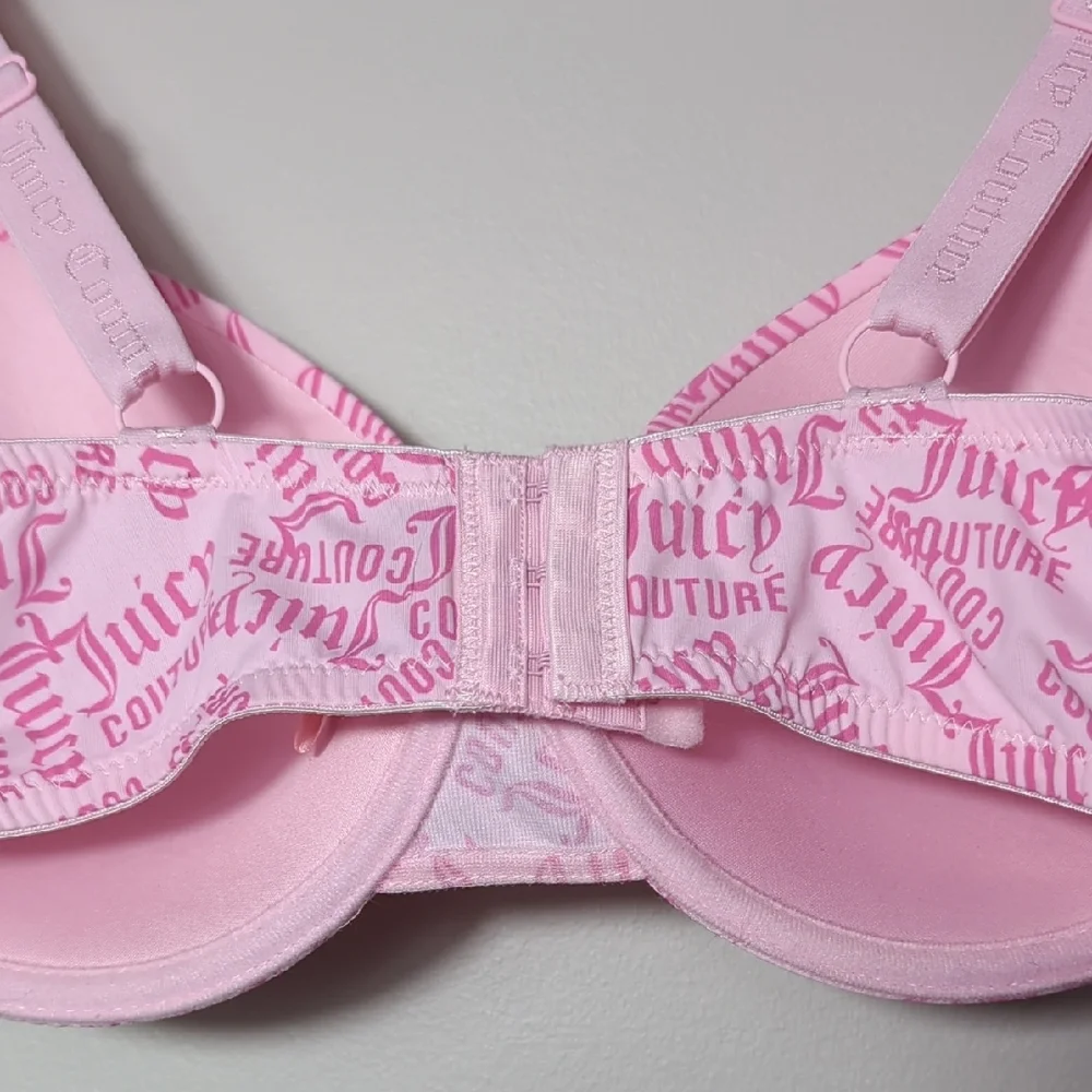 Juicy Couture Pink 38D Push Up Bra All Over Logo Print NWOT Romantic Wide Straps